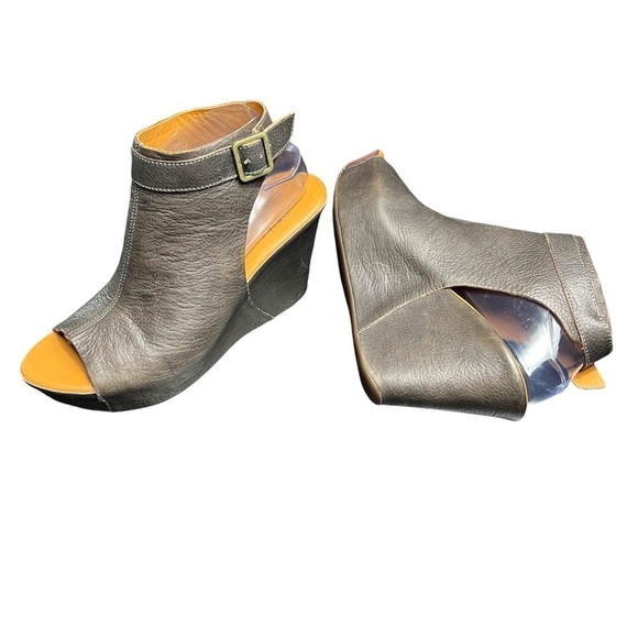 Kork-Ease Berit Brown Leather Platform Wedge Peep-toe Sandals Size 9M - Picture 1 of 13